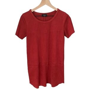 VICI Faux Suede Short Sleeve Tunic Dress Shirtdress Mini Shift